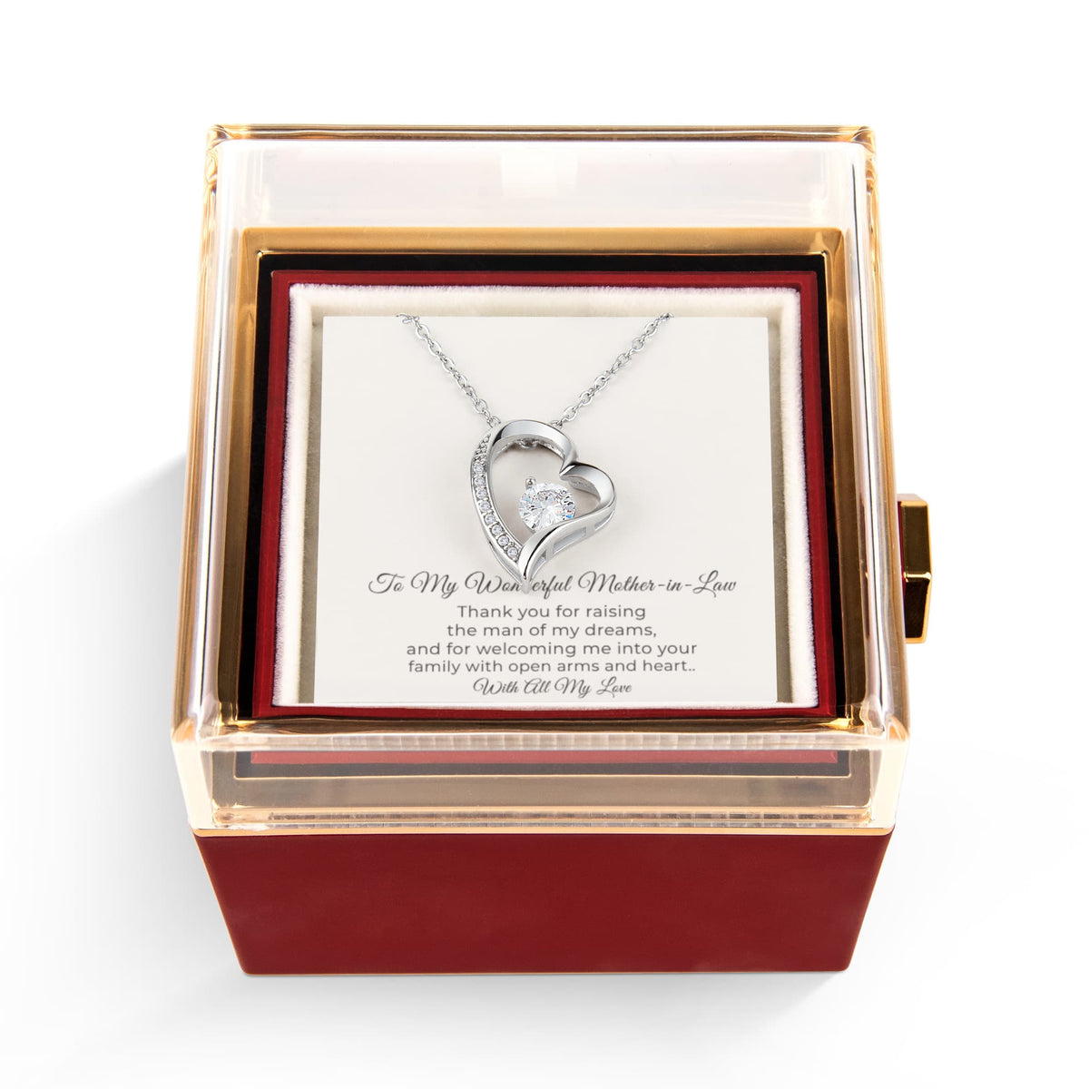 To My Wonderful Mother-in-Law (For Husband's Mom) - Forever Love Necklace with Rotating Eternal Rose Gift Box